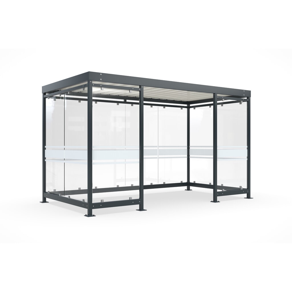wsm® Raucherunterstand, Bausatz, für 9-10 Personen, 10 Elemente, RAL 7016 anthrazitgrau - mit Glasdekor Produktabbildung: wsm® Raucherunterstand, Bausatz, für 9-10 Personen, 10 Elemente, RAL 7016 anthrazitgrau - mit Glasdekor