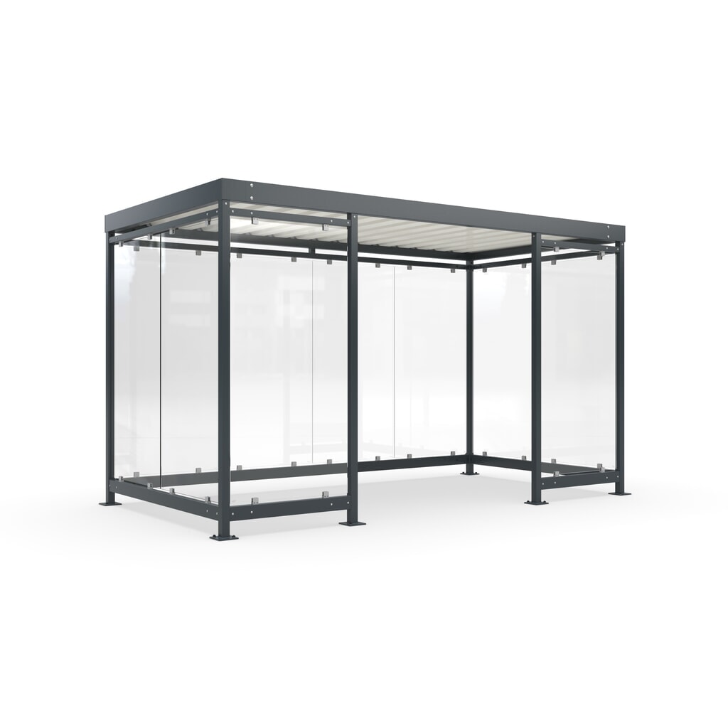 wsm® Raucherunterstand, Bausatz, für 9-10 Personen, 10 Elemente, RAL 7016 anthrazitgrau - ohne Glasdekor Produktabbildung: wsm® Raucherunterstand, Bausatz, für 9-10 Personen, 10 Elemente, RAL 7016 anthrazitgrau - ohne Glasdekor