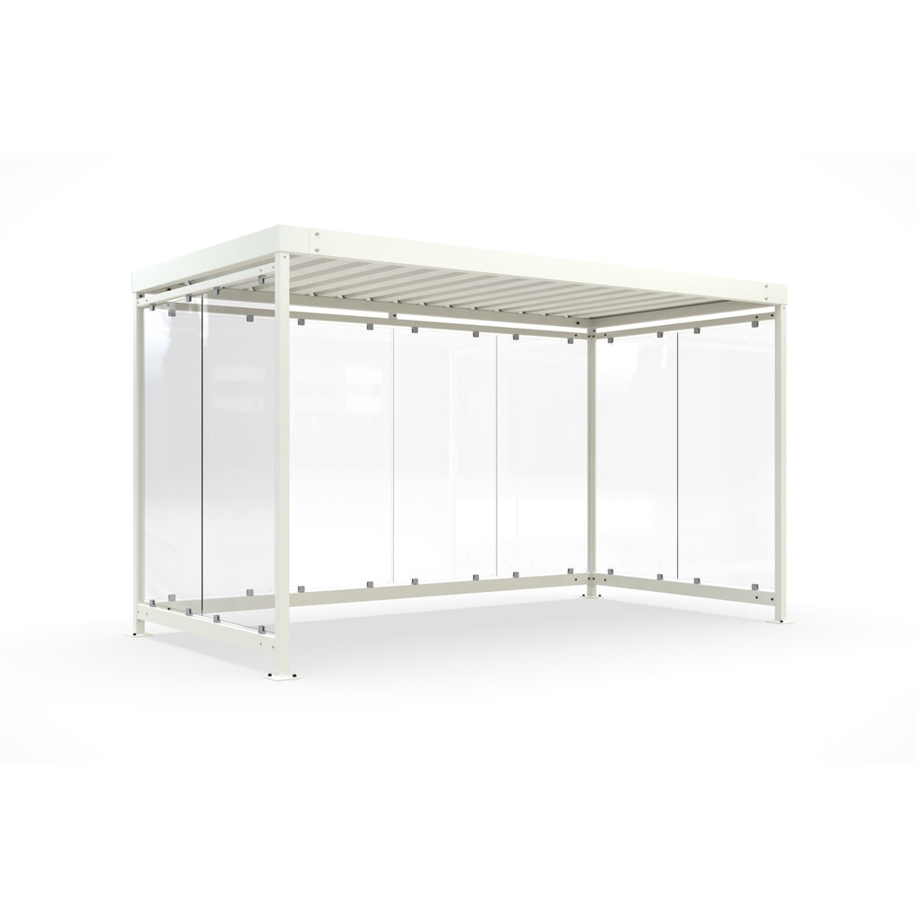 wsm® Raucherunterstand, Bausatz, für 9-10 Personen, 8 Elemente, RAL 9002 grauweiß - ohne Glasdekor Produktabbildung: wsm® Raucherunterstand, Bausatz, für 9-10 Personen, 8 Elemente, RAL 9002 grauweiß - ohne Glasdekor
