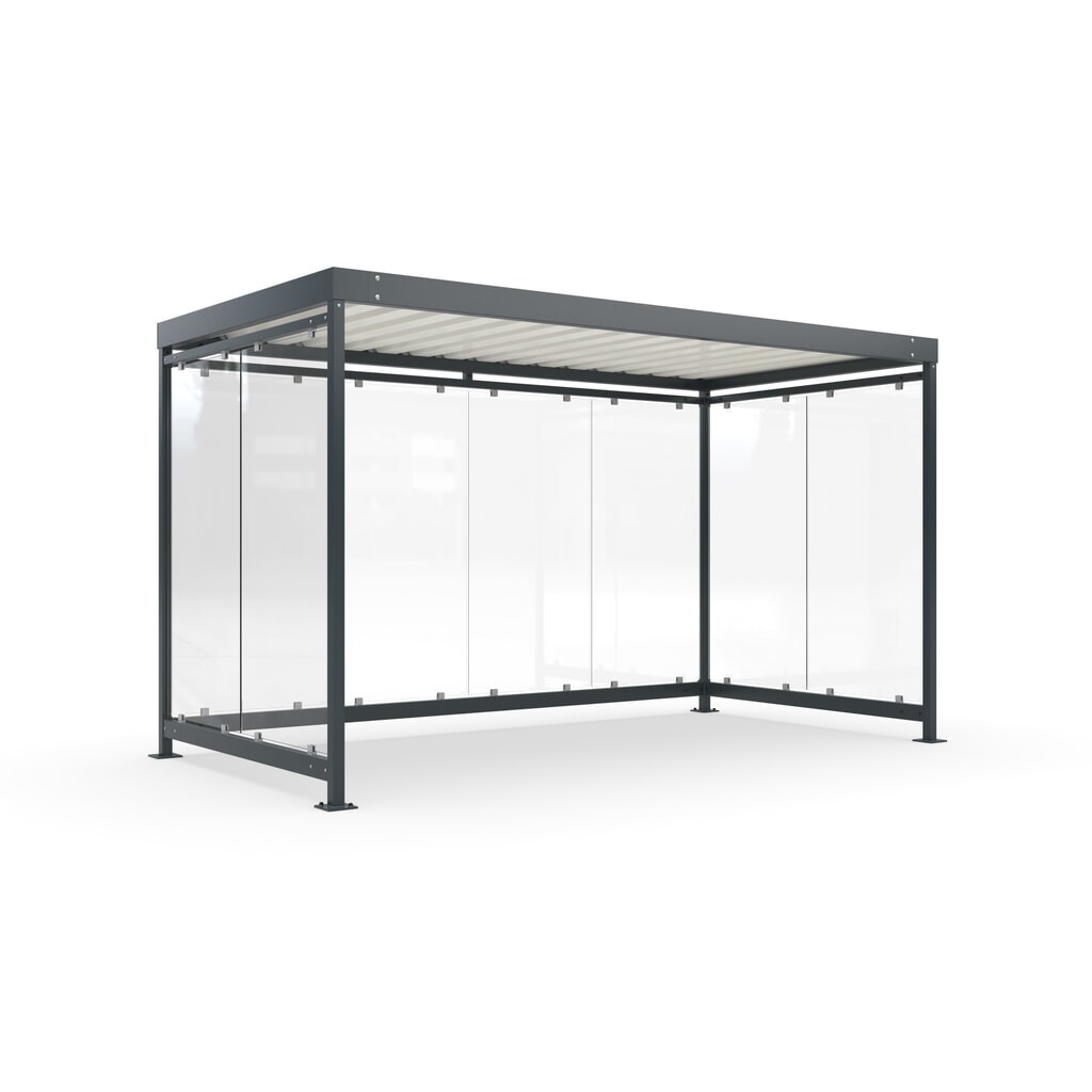 wsm® Raucherunterstand, Bausatz, für 9-10 Personen, 8 Elemente, RAL 7016 anthrazitgrau - ohne Glasdekor Produktabbildung: wsm® Raucherunterstand, Bausatz, für 9-10 Personen, 8 Elemente, RAL 7016 anthrazitgrau - ohne Glasdekor