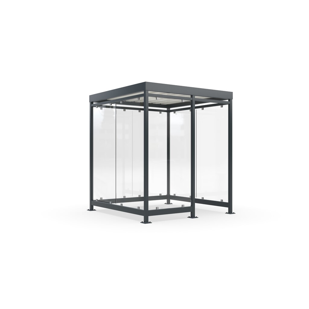 wsm® Raucherunterstand, fertig montiert, für 4-9 Personen, 7 Elemente, RAL 7016 anthrazitgrau - ohne Glasdekor Produktabbildung: wsm® Raucherunterstand, fertig montiert, für 4-9 Personen, 7 Elemente, RAL 7016 anthrazitgrau - ohne Glasdekor