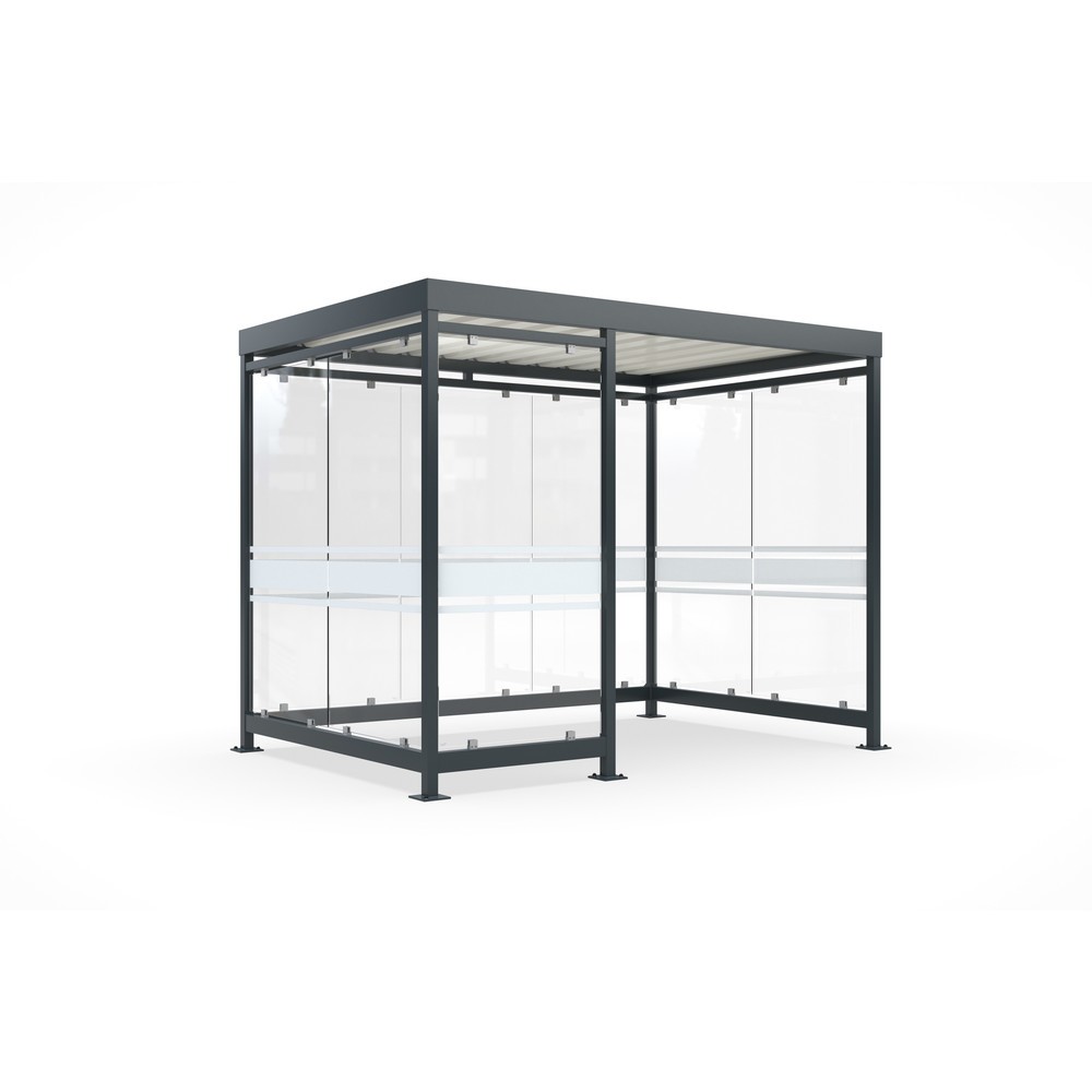 Produktabbildung: wsm® Raucherunterstand, fertig montiert, für 7-8 Personen, 8 Elemente, RAL 7016 anthrazitgrau - mit Glasdekor