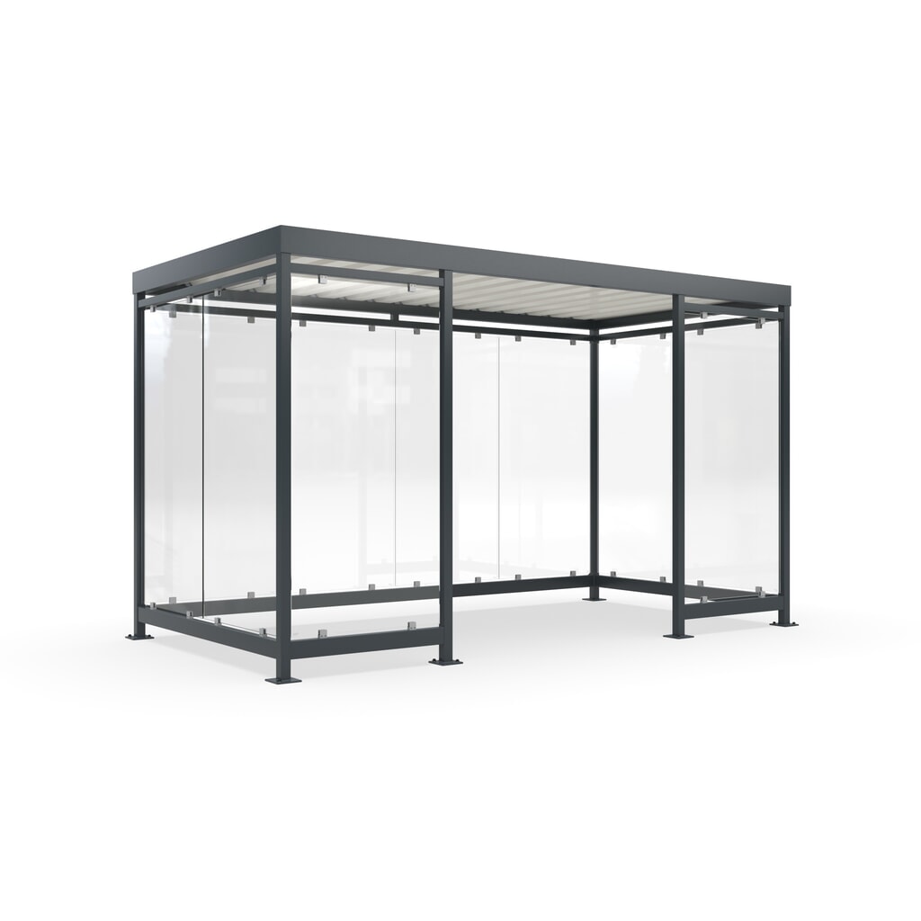 Produktabbildung: wsm® Raucherunterstand, fertig montiert, für 9-10 Personen, 10 Elemente, RAL 7016 anthrazitgrau - ohne Glasdekor