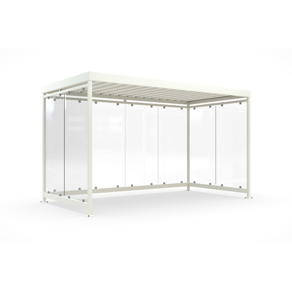 Produktabbildung: wsm® Raucherunterstand, fertig montiert, für 9-10 Personen, 8 Elemente, RAL 9002 grauweiß - ohne Glasdekor
