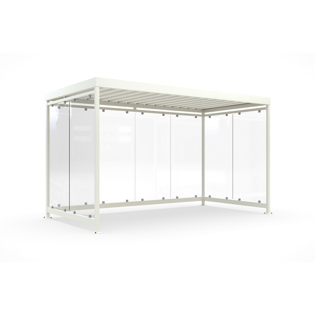 Produktabbildung: wsm® Raucherunterstand, fertig montiert, für 9-10 Personen, 8 Elemente, RAL 9002 grauweiß - ohne Glasdekor