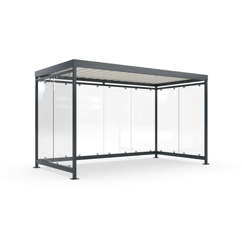 Produktabbildung: wsm® Raucherunterstand, fertig montiert, für 9-10 Personen, 8 Elemente, RAL 7016 anthrazitgrau - ohne Glasdekor