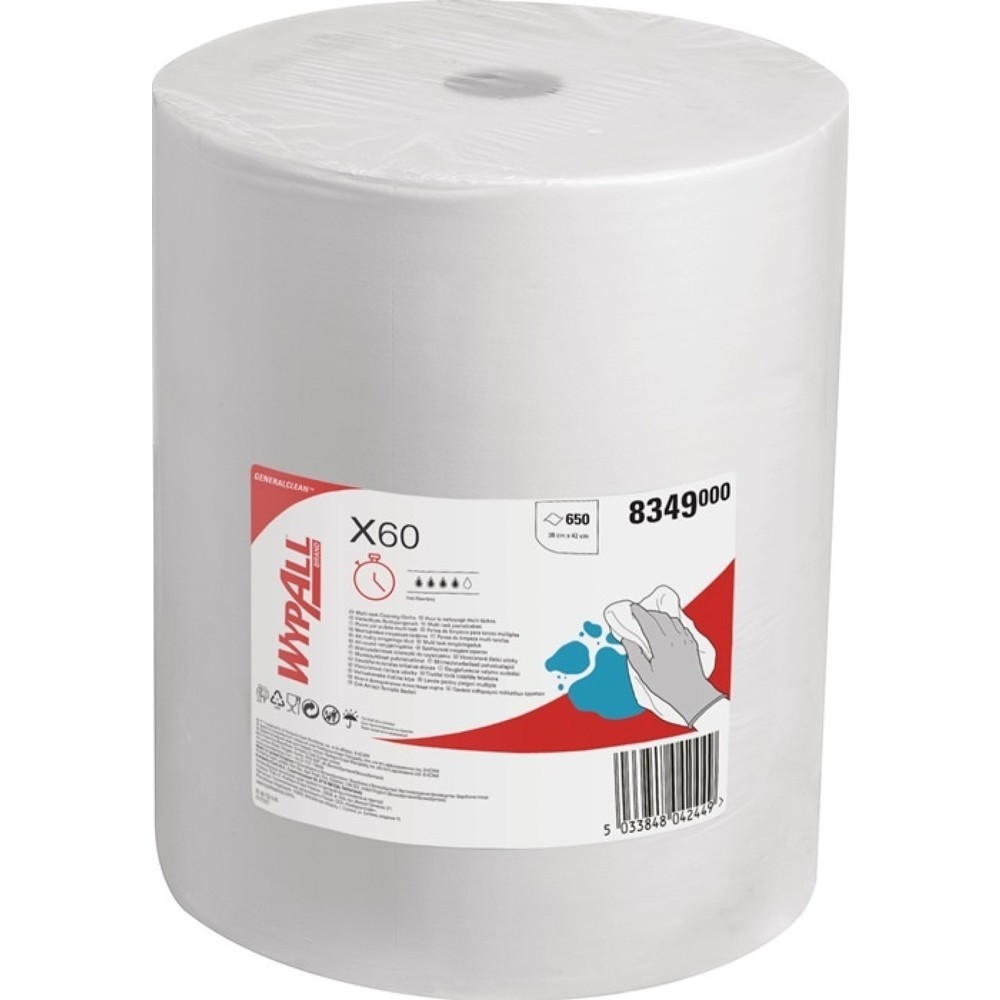 Produktabbildung: WYPALL Wischtuch Wypall X60 - 8349, weiß, L380xB420ca. mm, 650 Tücher / Rolle, 1-lagig