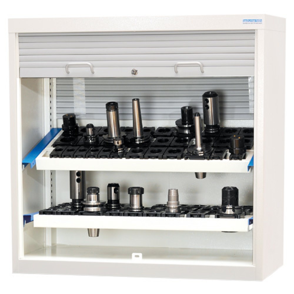 Zdjęcie produktu: Wyposażona w roletę szafa nakładana CNC Bedrunka+Hirth, z 2 wspornikami CNC, wys. x szer. x gł. 1000 x 1000 x 500 mm, kolor jasnoszary, kolor jasnoniebieski