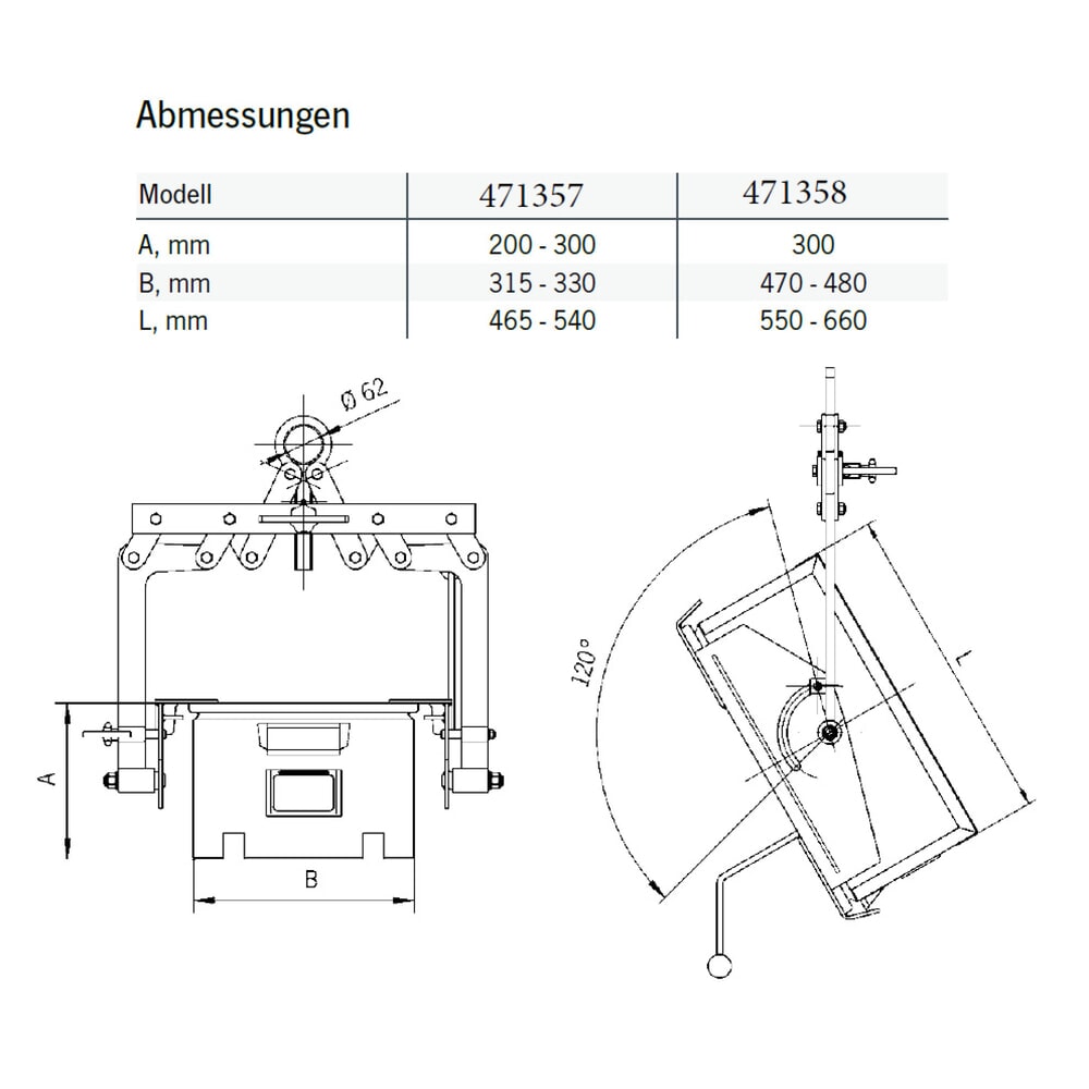 Produktabbildung Nr. 2: Yale® Kastengreifer TKA, Tragkraft 150 kg, Drehvorrichtung 330 mm