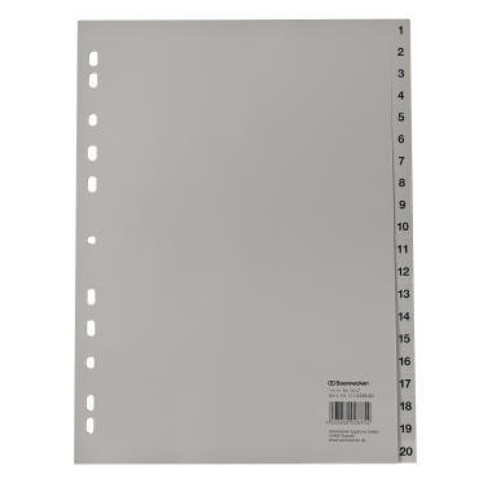 Produktabbildung Nr. 1: Soennecken Register 1617 DIN A4 1-20 volle Höhe PP grau