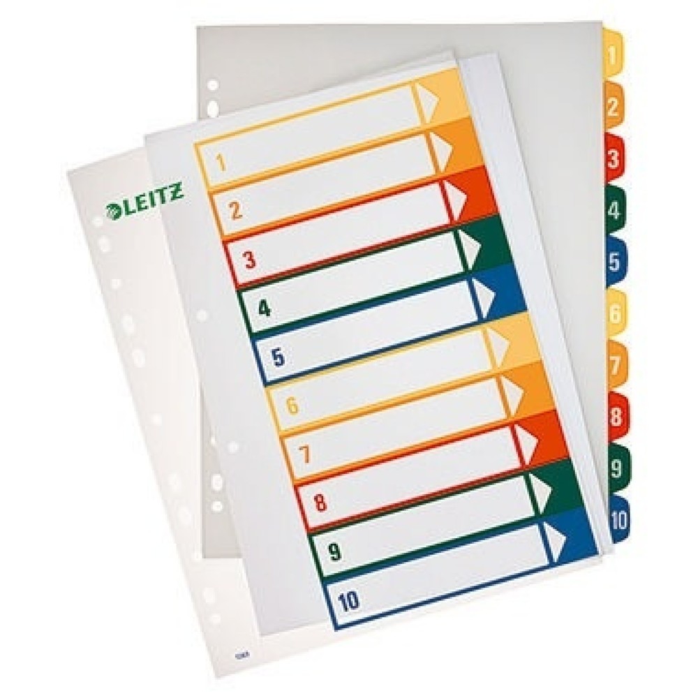 Produktabbildung: Leitz Register 12930000 DIN A4 1-10 volle Höhe PP farbig/transparent