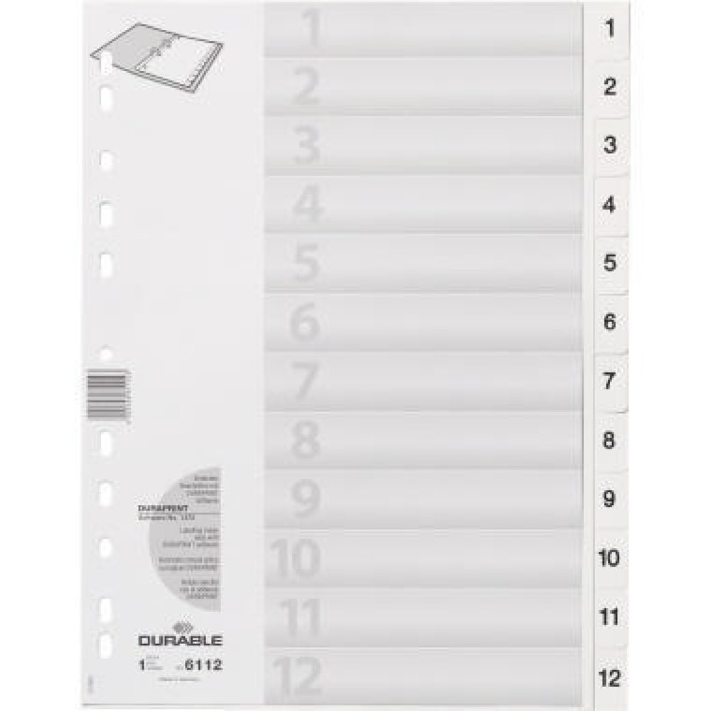 Produktabbildung: DURABLE Ordnerregister 611202 DIN A4 1-12 geprägte Taben ws
