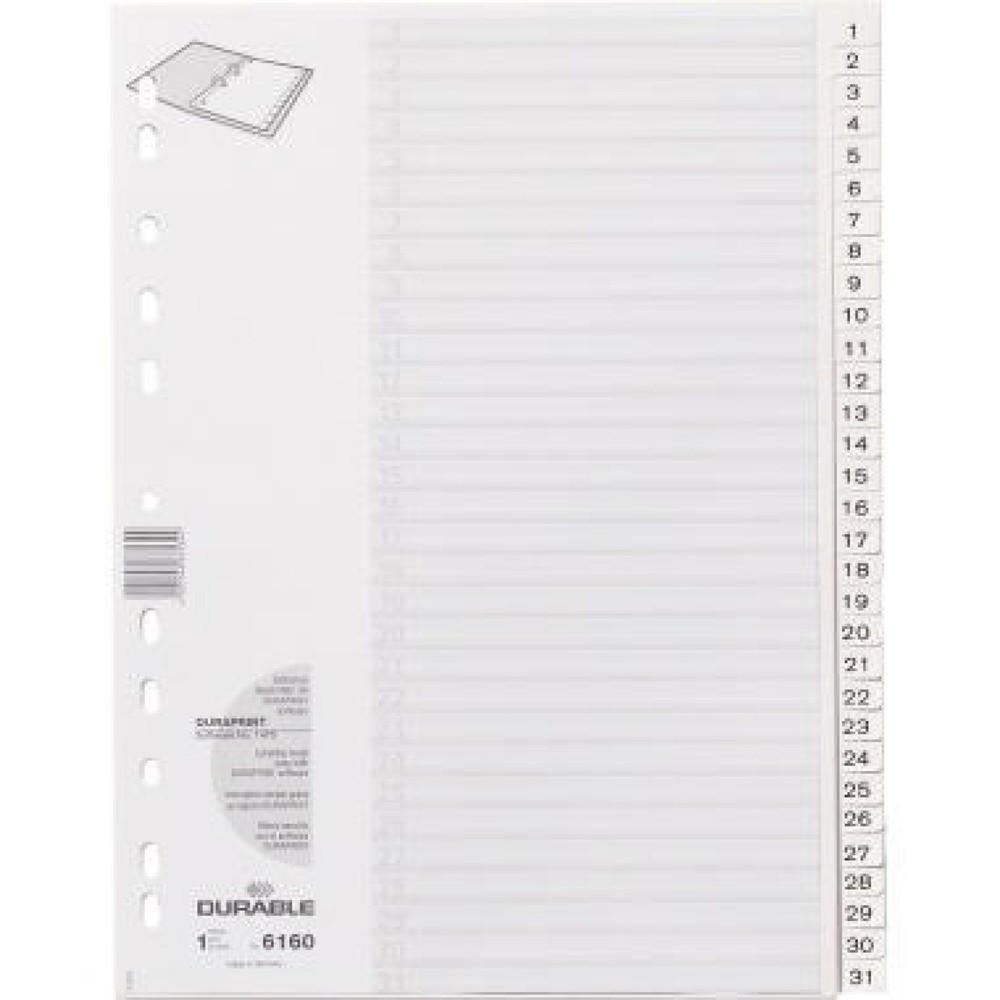 DURABLE Ordnerregister 616002 DIN A4 1-31 geprägte Taben ws Produktabbildung: DURABLE Ordnerregister 616002 DIN A4 1-31 geprägte Taben ws