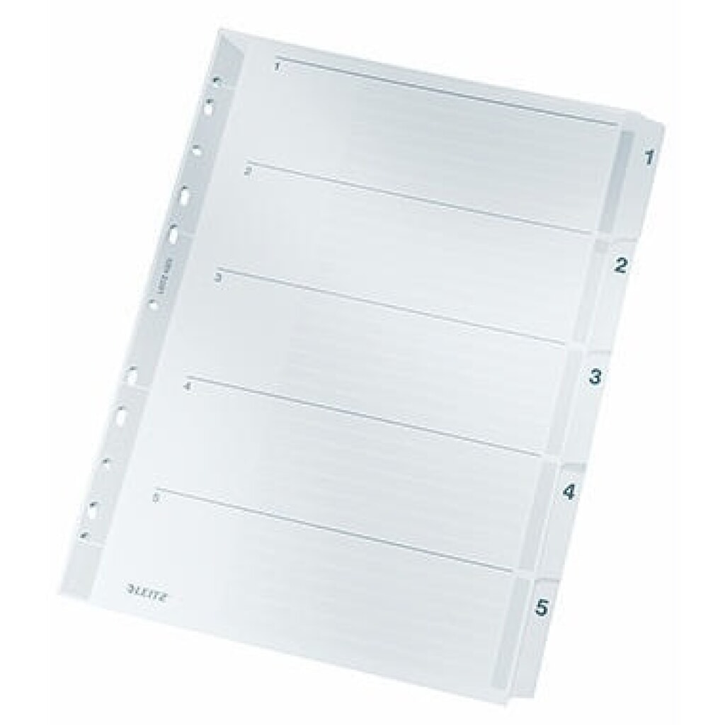 Leitz Register 43230000 DIN A4 1-5 volle Höhe 160g Karton grau Produktabbildung: Leitz Register 43230000 DIN A4 1-5 volle Höhe 160g Karton grau