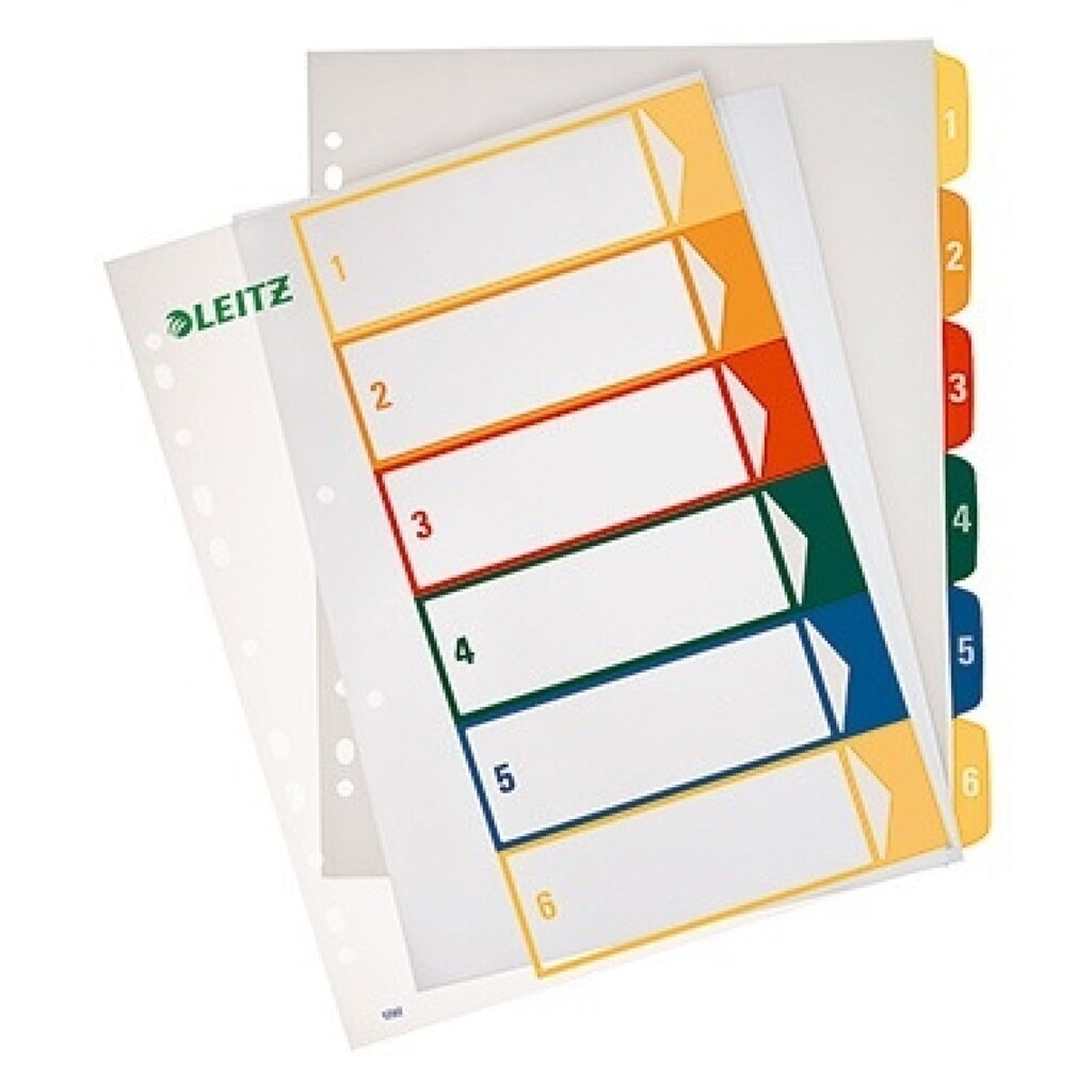 Leitz Register 12920000 DIN A4 1-6 volle Höhe PP farbig/transparent Produktabbildung: Leitz Register 12920000 DIN A4 1-6 volle Höhe PP farbig/transparent