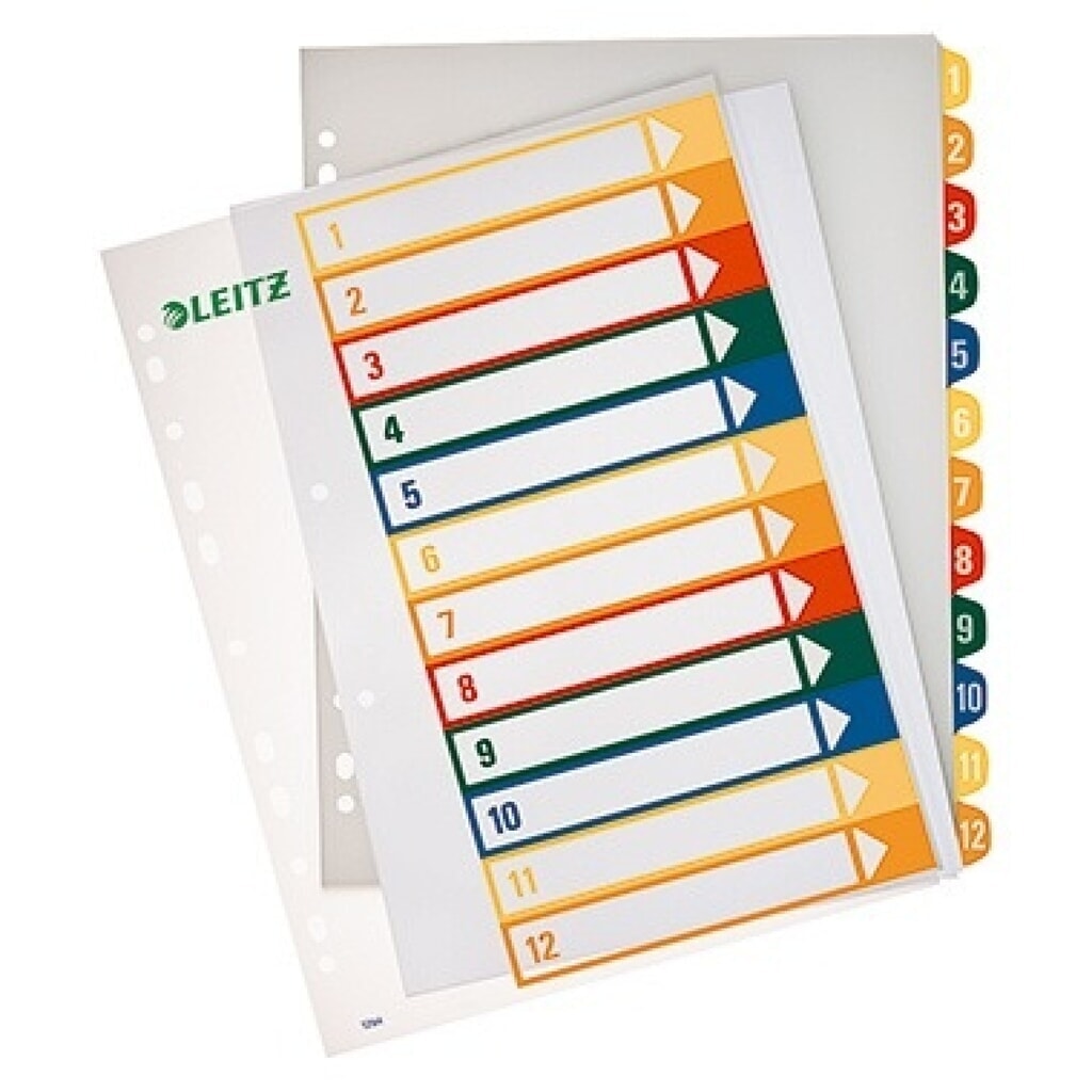 Produktabbildung: Leitz Register 12940000 DIN A4 1-12 volle Höhe PP farbig/transparent
