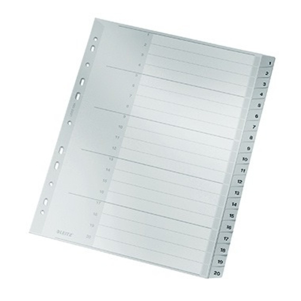 Produktabbildung: Leitz Register 12840000 1-20 DIN A4 volle Höhe 20teilig PP grau