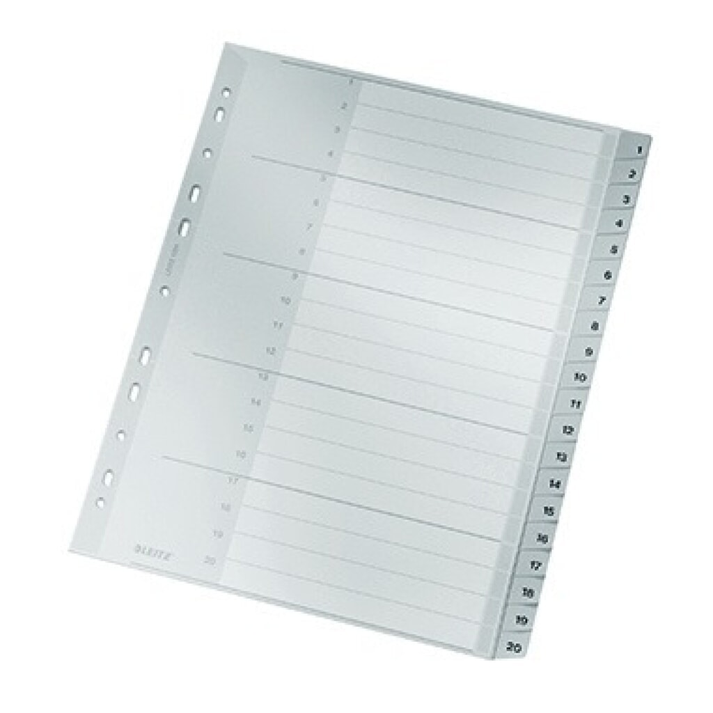 Produktabbildung: Leitz Register 12840000 1-20 DIN A4 volle Höhe 20teilig PP grau
