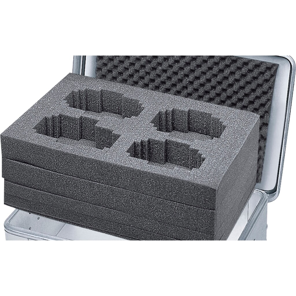 ZARGES Alu-Transportbox Würfelschaumset, vorgestanzte Einlagen, HxBxT 350 x 550 x 220 mm Produktabbildung: ZARGES Alu-Transportbox Würfelschaumset, vorgestanzte Einlagen, HxBxT 350 x 550 x 220 mm