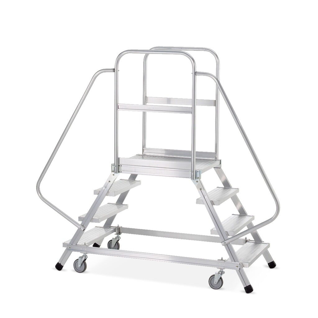 ZARGES Podesttreppe, fahrbar, 2-seitig begehbar, Standhöhe 0,72 m, Aluminium Produktabbildung: ZARGES Podesttreppe, fahrbar, 2-seitig begehbar, Standhöhe 0,72 m, Aluminium