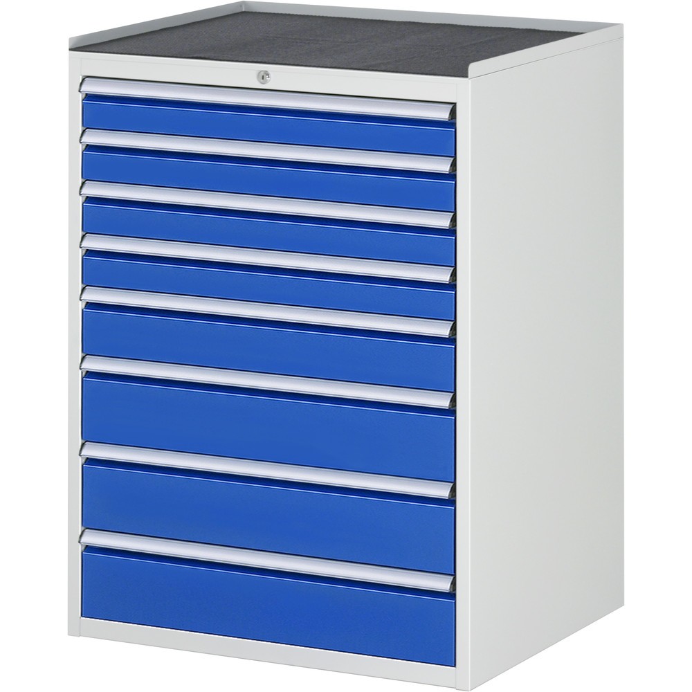 Obrázok výrobku: Zásuvková skriňa RAU série 7000, v × š × h 1 035 × 770 × 650 mm, 8 zásuv. 4 × 90, 1 × 120, 3 × 150 mm, kovová pracovná doska