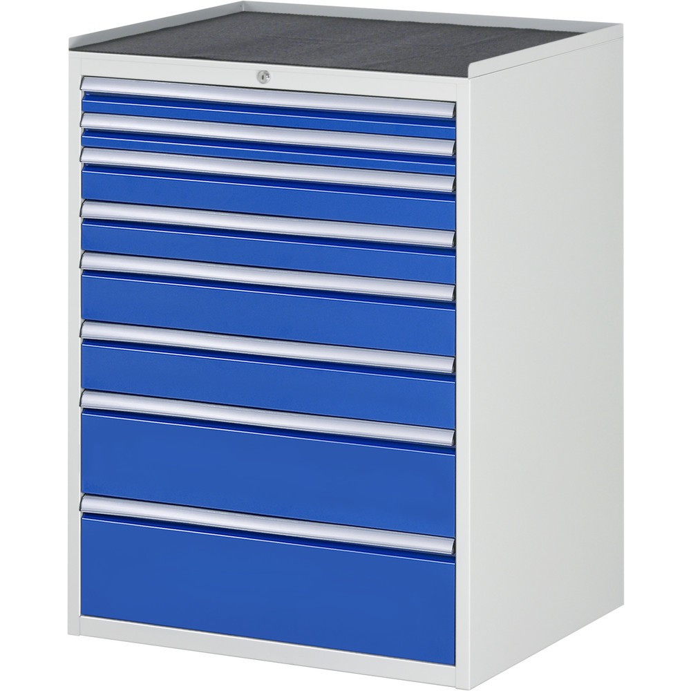 Obrázok výrobku: Zásuvková skriňa RAU série 7000, v × š × h 1 035 × 770 × 650 mm, 8 zásuv. 2 × 60, 2 × 90, 2 × 120, 1 × 180, 1 × 210 mm, kovová pracovná doska