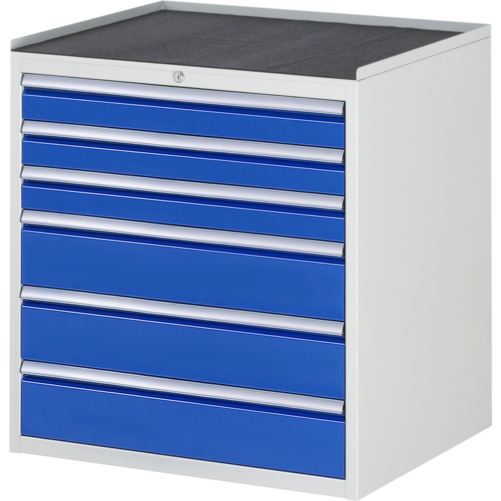 Obrázok výrobku: Zásuvková skriňa RAU série 7000, v × š × h 825 × 770 × 650 mm, 6 zásuv. 3 × 90, 3 × 150 mm, kovová pracovná doska