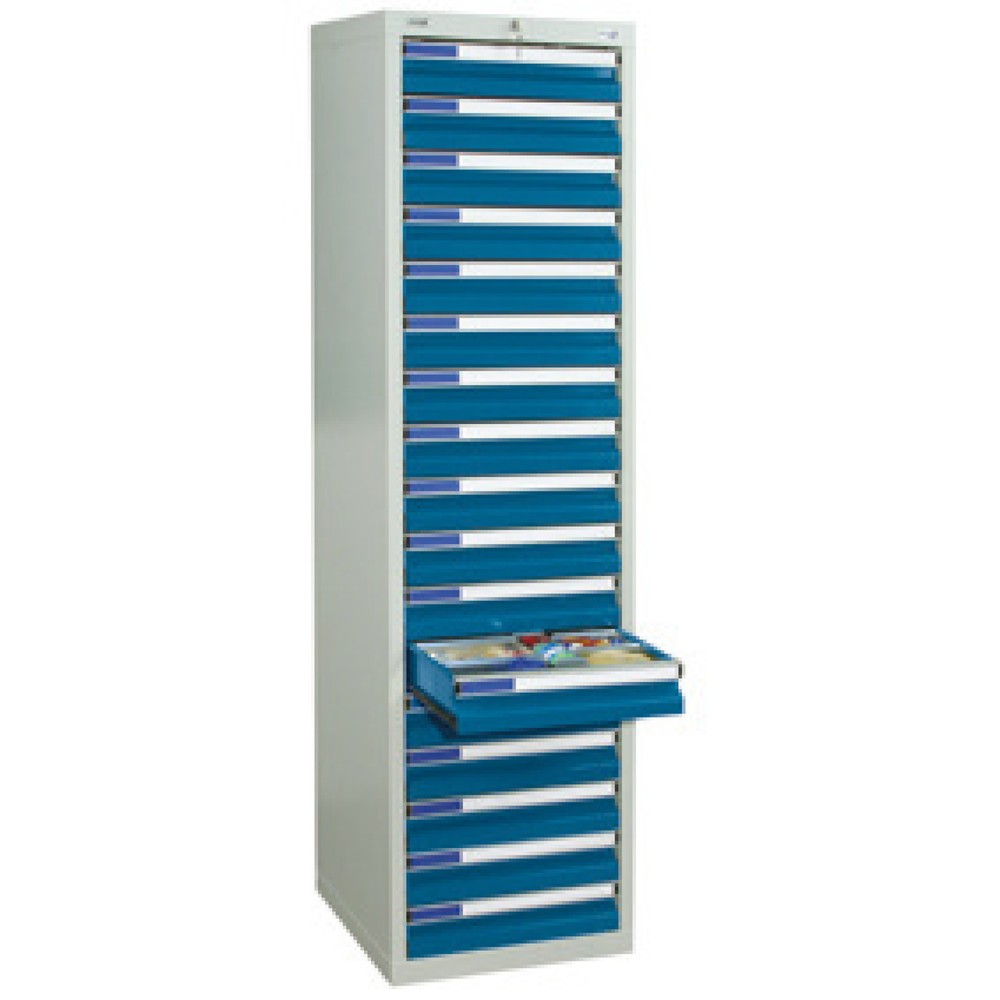 Obrázok výrobku: Zásuvková skriňa stumpf® Premium, zásuvky 17 x 100 mm, V x Š x H 1 800 x 500 x 500 mm, svetlosivá