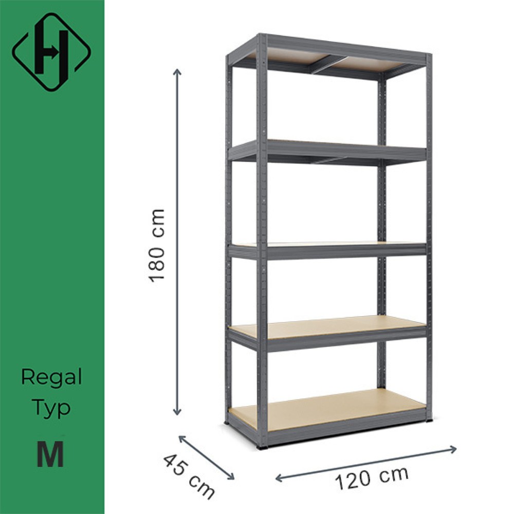 Číslo obrázku produktu 2: Zátěžový regál HEMMDAL typ M, grafitová šedá – 180 x 120 x 45 cm - až 1000 kg