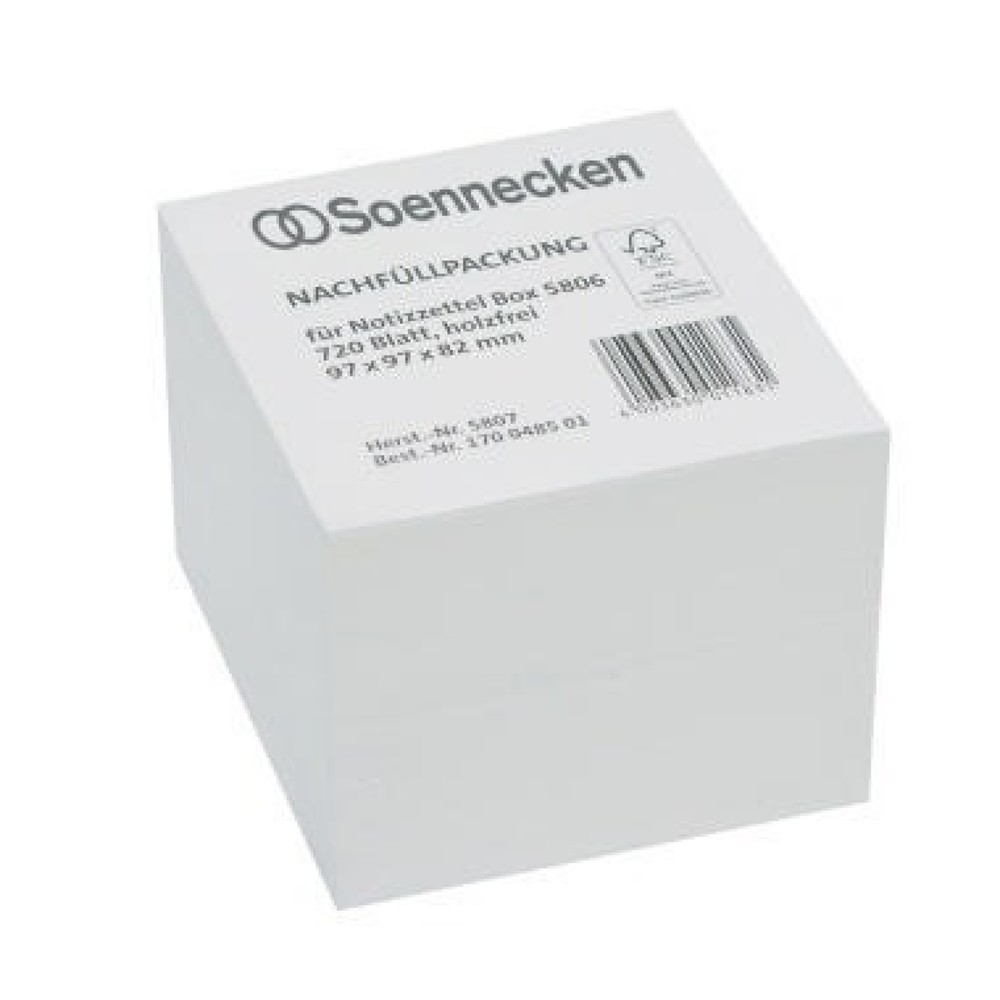 Produktabbildung: Soennecken Zettelboxeinlage 5807 97x97x82mm weiß 720 Bl./Pack.