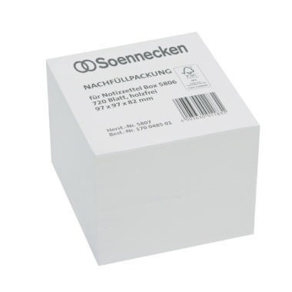 Produktabbildung: Soennecken Zettelboxeinlage 5807 97x97x82mm weiß 720 Bl./Pack.