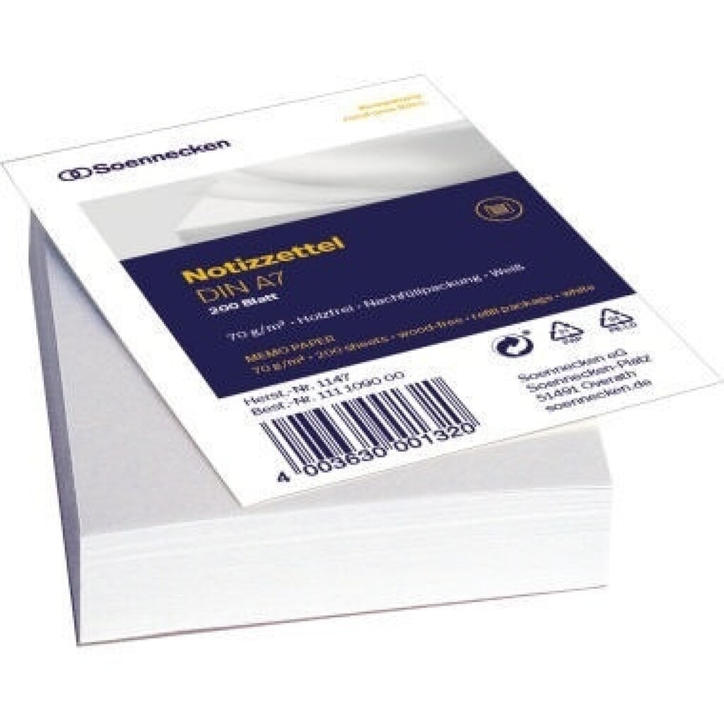 Produktabbildung: Soennecken Zettelboxeinlage 1147 DIN A7 blanko 200 Bl./Pack.