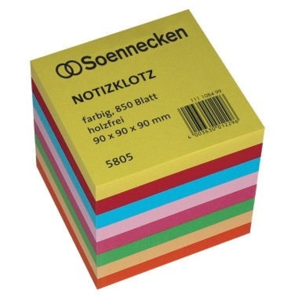 Soennecken Notizklotz 5805 9x9x9cm 850Blatt farbig sortiert Produktabbildung: Soennecken Notizklotz 5805 9x9x9cm 850Blatt farbig sortiert