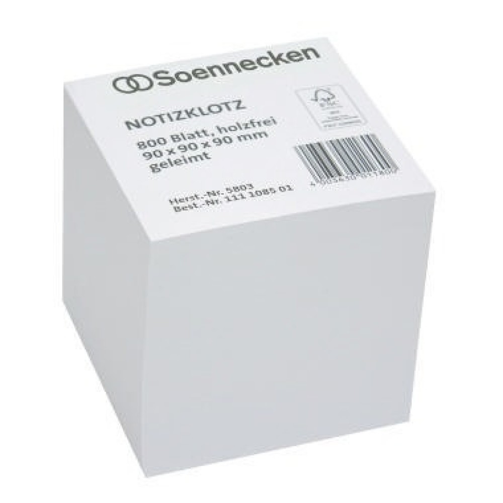 Produktabbildung: Soennecken Notizklotz 5803 9x9x9cm 800Blatt weiß