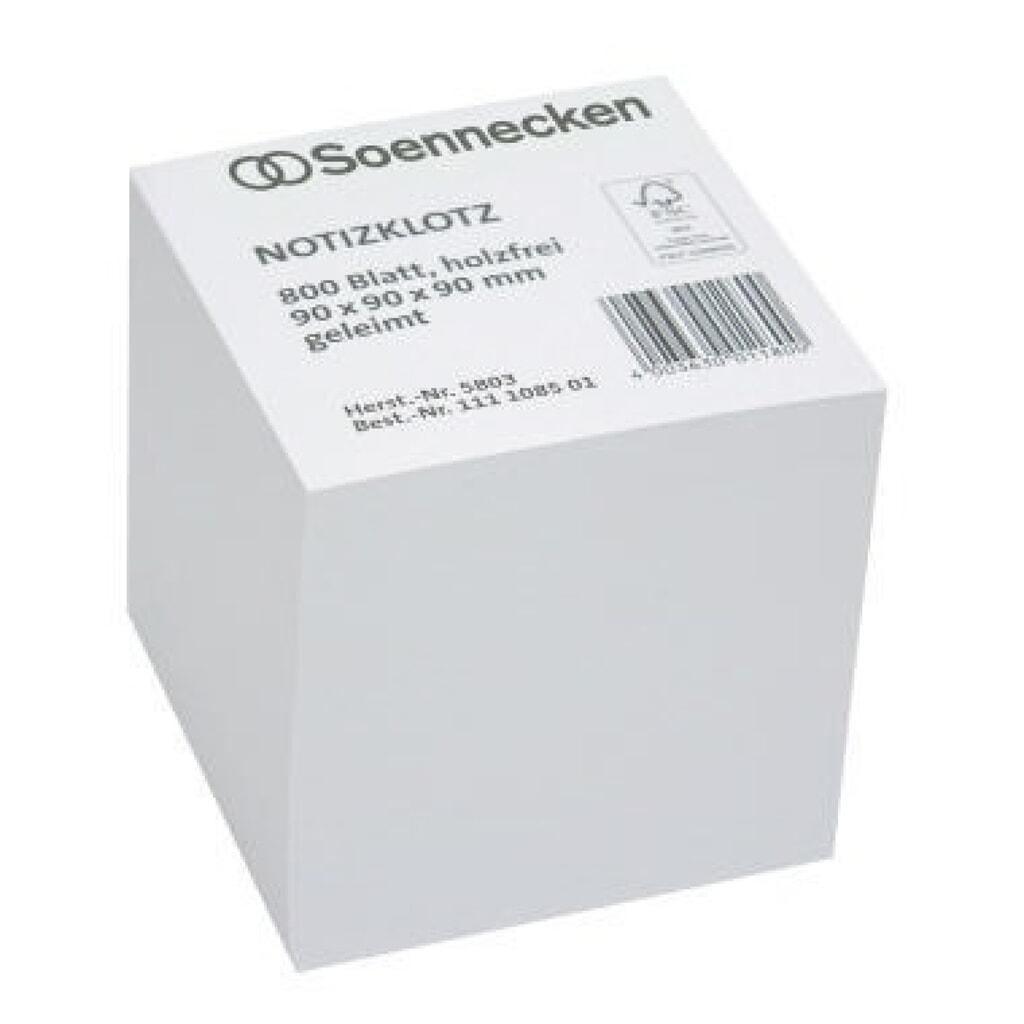 Produktabbildung: Soennecken Notizklotz 5803 9x9x9cm 800Blatt weiß