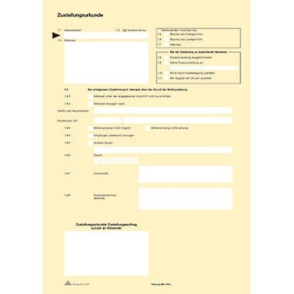 RNK Zustellungsurkunde 2046 DIN A4 2Seiten 80g Produktabbildung: RNK Zustellungsurkunde 2046 DIN A4 2Seiten 80g