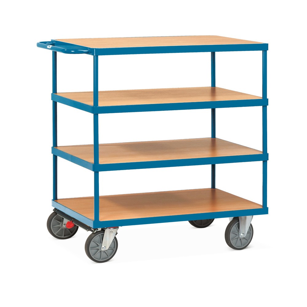 Product afbeelding: Zware tafel- en montagewagen fetra®, 4 etages van 800 x 1.200 mm, met centrale rem