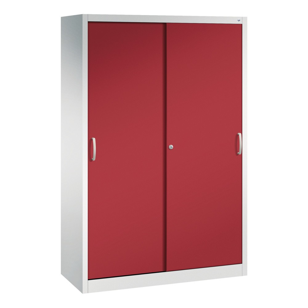 Product afbeelding: Zwarelast-schuifdeurenkast C+P, hxbxd 1.950 x 1.200 x 500 mm, lichtgrijs, robijnrood