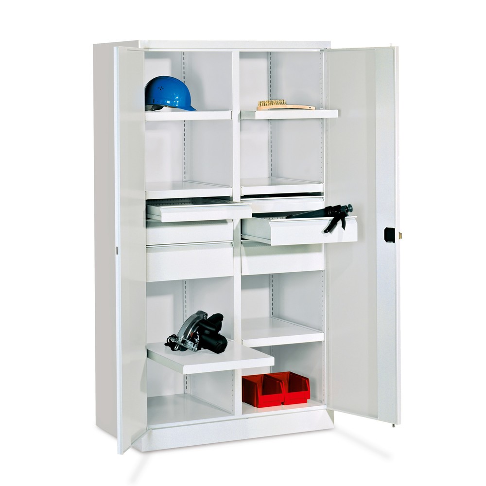 Product afbeelding: Zwarelastkast PAVOY Premium met middenwand, 6 legborden + laden 6x175 mm, lichtgrijs, lichtgrijs