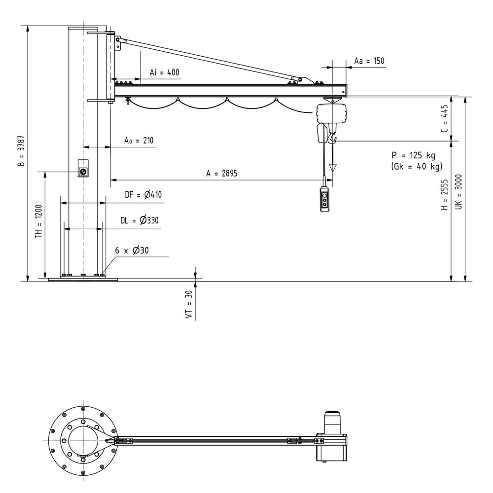 Productafbeelding nr. 3: Zwenkkraan VETTER® incl. elektrische takel LIFTKET, kolomuitvoering, reikwijdte 2.900 mm, draagvermogen 125 kg