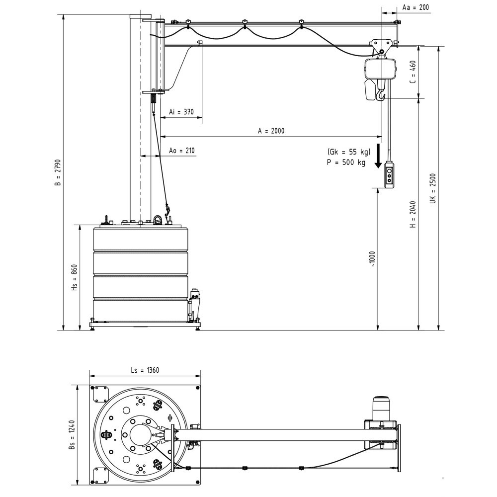 Productafbeelding nr. 3: Zwenkkraan VETTER® incl. elektrische takel LIFTKET, 270° zwenkbereik, reikwijdte 2.000 mm, draagvermogen 500 kg