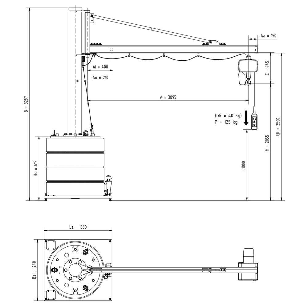 Productafbeelding nr. 3: Zwenkkraan VETTER® incl. elektrische takel LIFTKET, 270° zwenkbereik, reikwijdte 3.900 mm, draagvermogen 125 kg