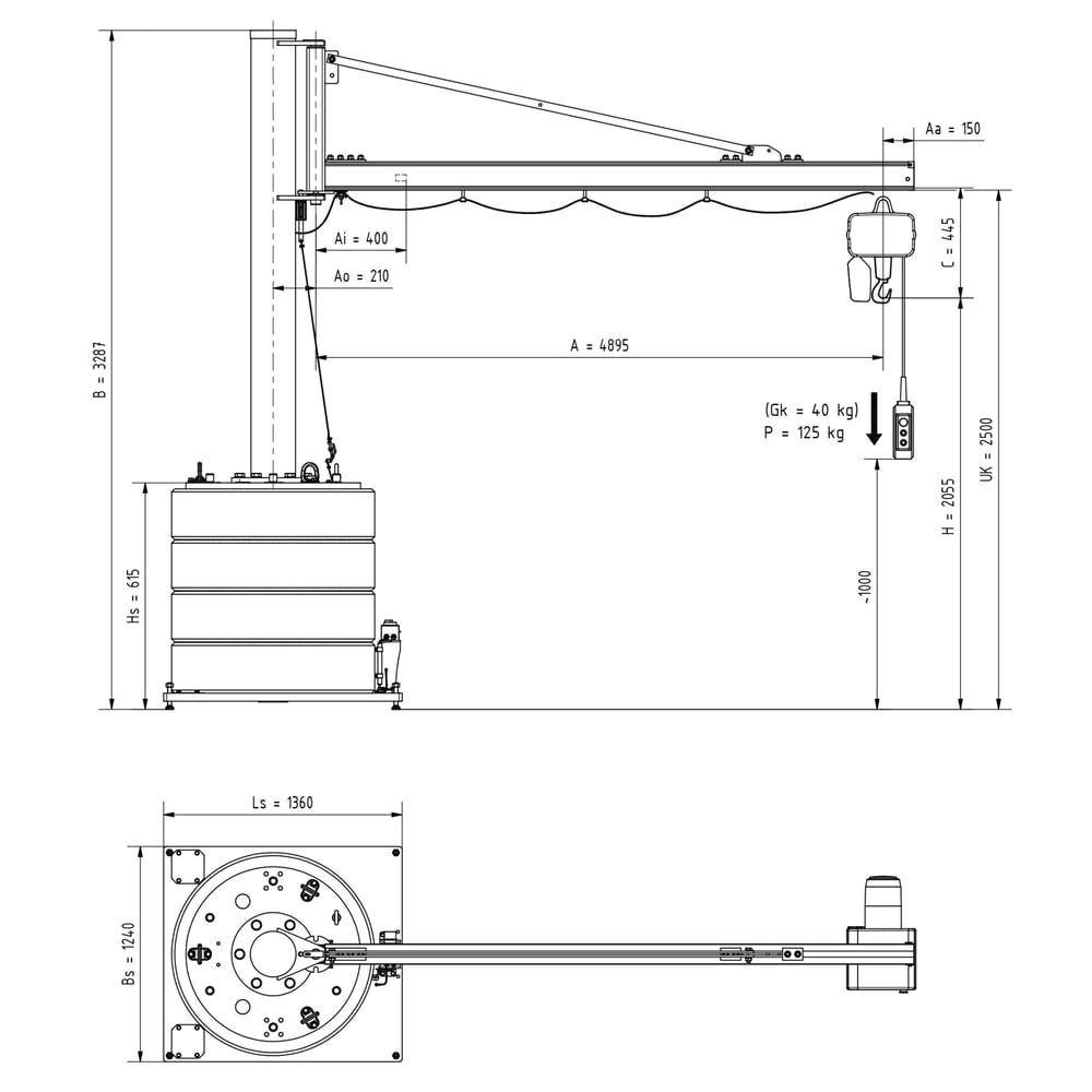 Productafbeelding nr. 3: Zwenkkraan VETTER® incl. elektrische takel LIFTKET, 270° zwenkbereik, reikwijdte 4.900 mm, draagvermogen 125 kg
