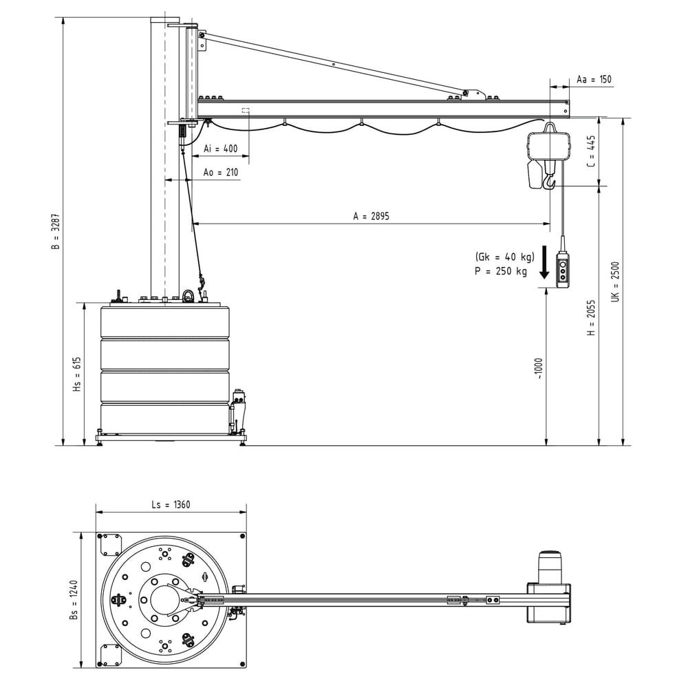 Productafbeelding nr. 3: Zwenkkraan VETTER® incl. elektrische takel LIFTKET, 270° zwenkbereik, reikwijdte 2.900 mm, draagvermogen 250 kg