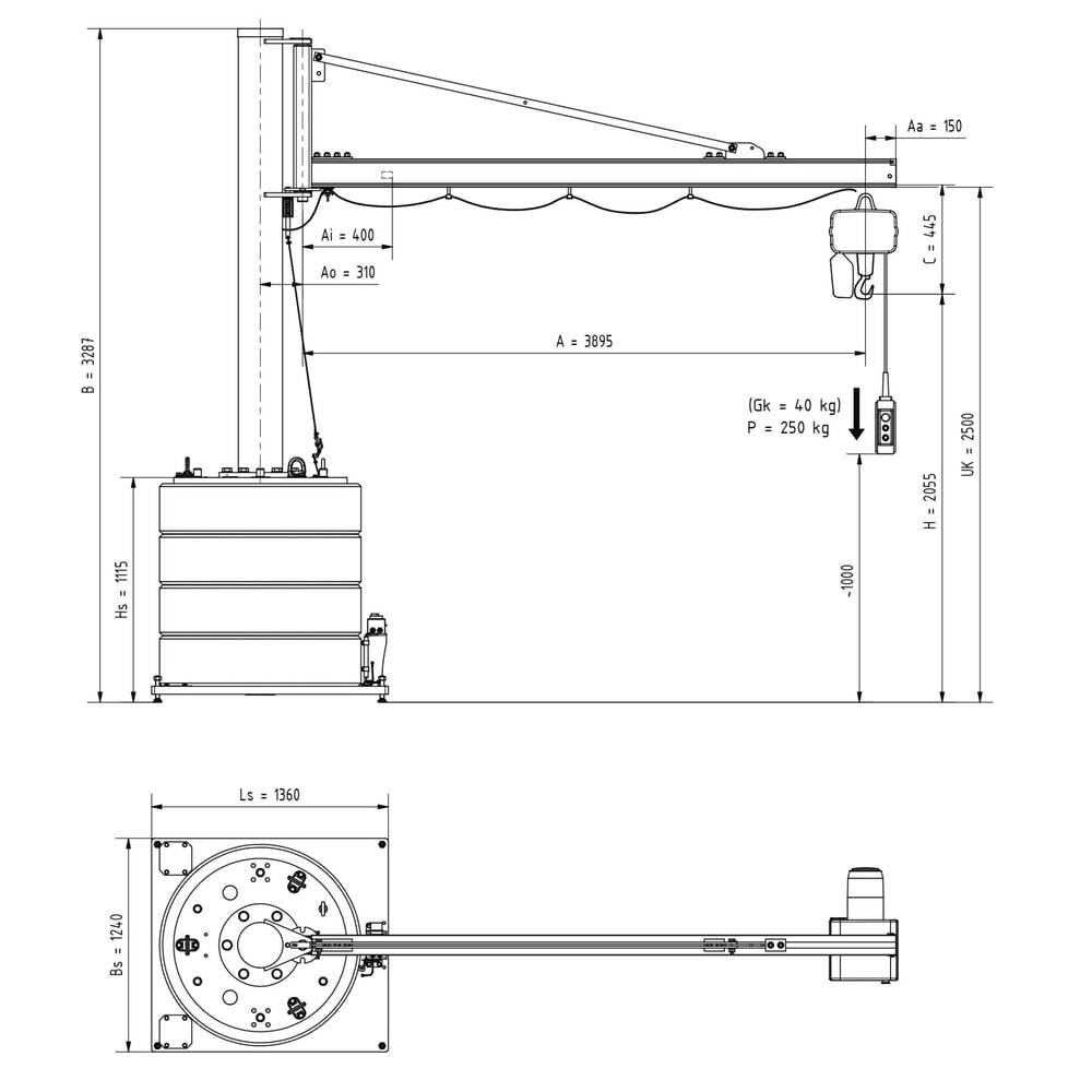 Productafbeelding nr. 3: Zwenkkraan VETTER® incl. elektrische takel LIFTKET, 270° zwenkbereik, reikwijdte 3.900 mm, draagvermogen 250 kg