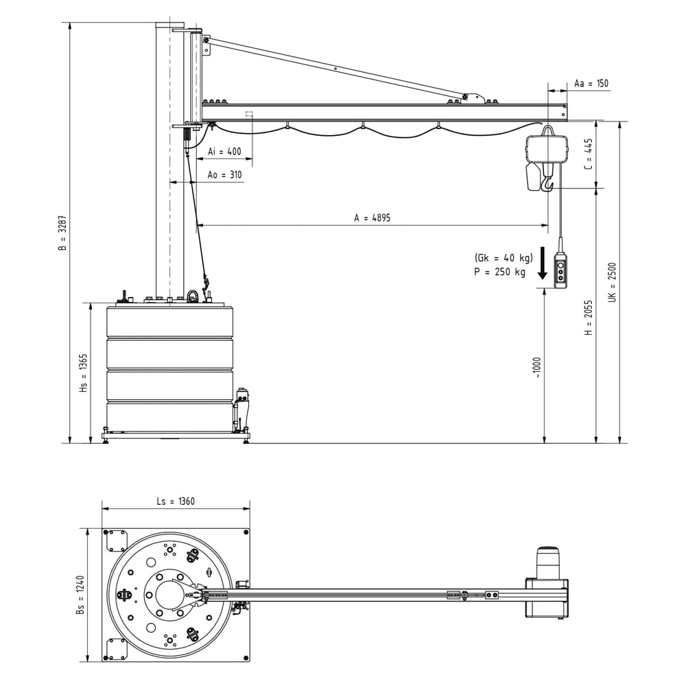 Productafbeelding nr. 3: Zwenkkraan VETTER® incl. elektrische takel LIFTKET, 270° zwenkbereik, reikwijdte 4.900 mm, draagvermogen 250 kg