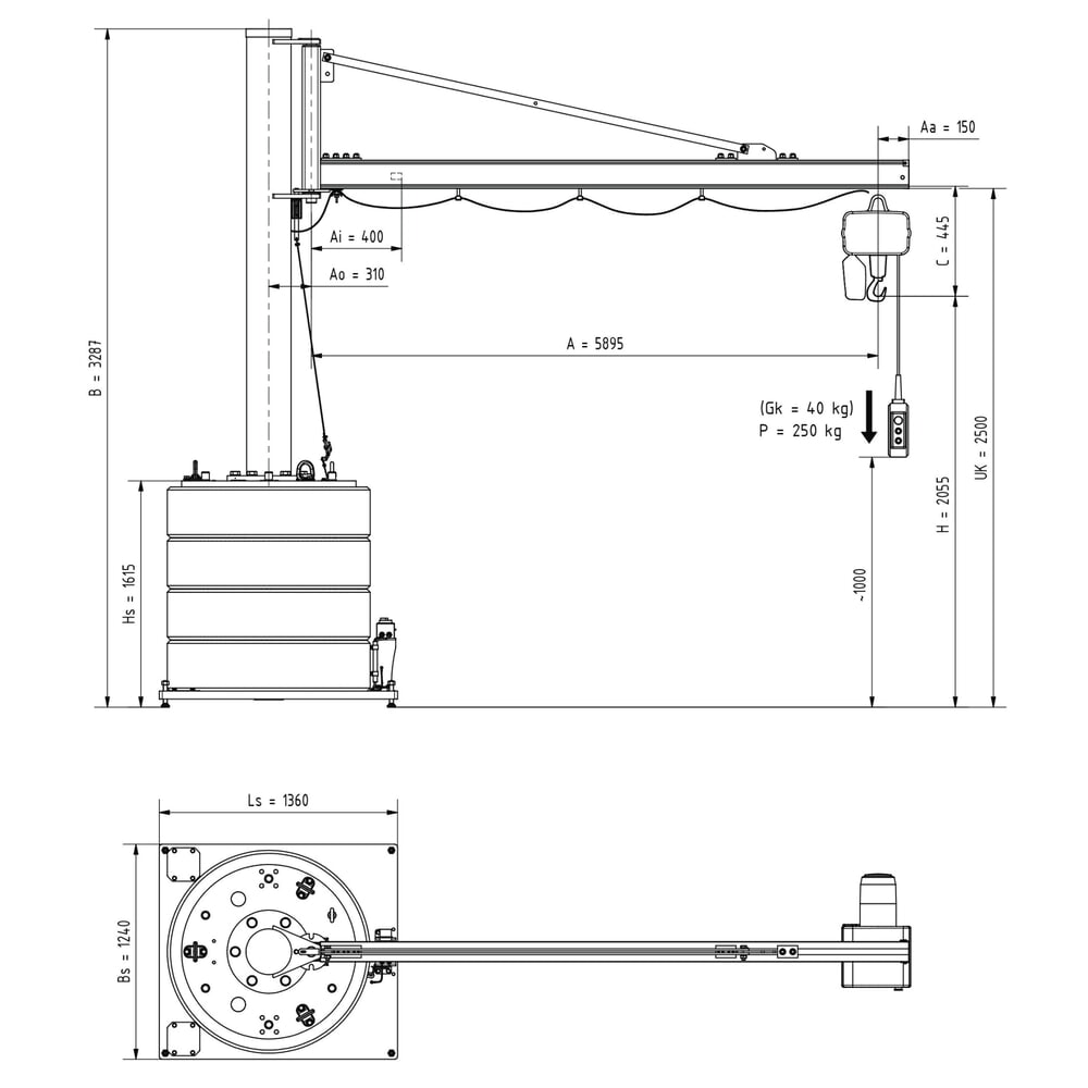 Productafbeelding nr. 3: Zwenkkraan VETTER® incl. elektrische takel LIFTKET, 270° zwenkbereik, reikwijdte 5.900 mm, draagvermogen 250 kg