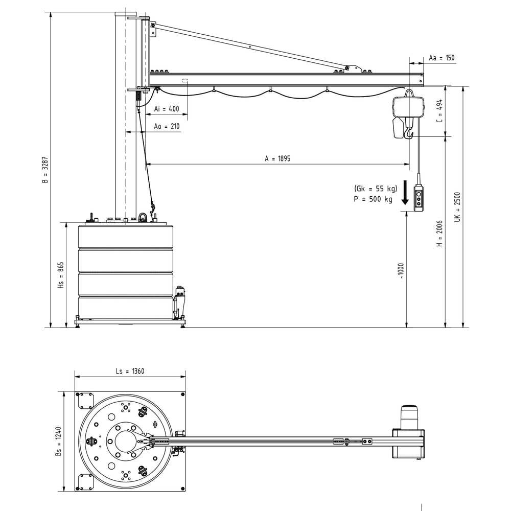 Productafbeelding nr. 3: Zwenkkraan VETTER® incl. elektrische takel LIFTKET, 270° zwenkbereik, reikwijdte 1.900 mm, draagvermogen 500 kg