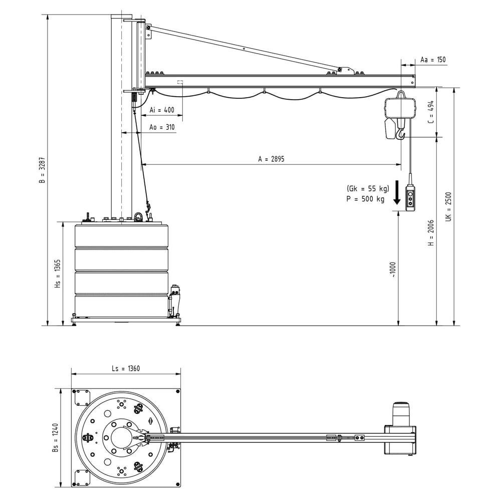 Productafbeelding nr. 3: Zwenkkraan VETTER® incl. elektrische takel LIFTKET, 270° zwenkbereik, reikwijdte 2.900 mm, draagvermogen 500 kg