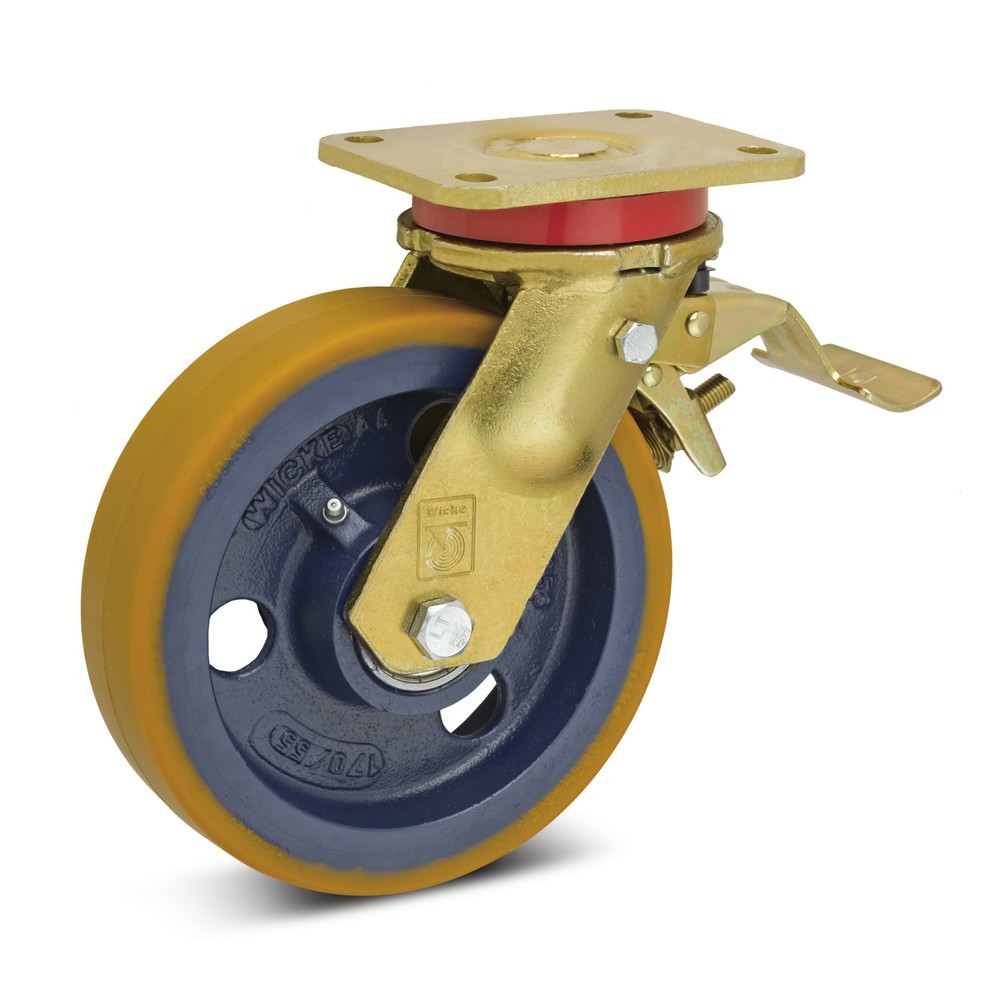 Product afbeelding: Zwenkwiel voor zware lasten Wicke PU, incl. vastzetrem in de voorloop, Ø x breedte 100 x 50 mm, cap. 450 kg